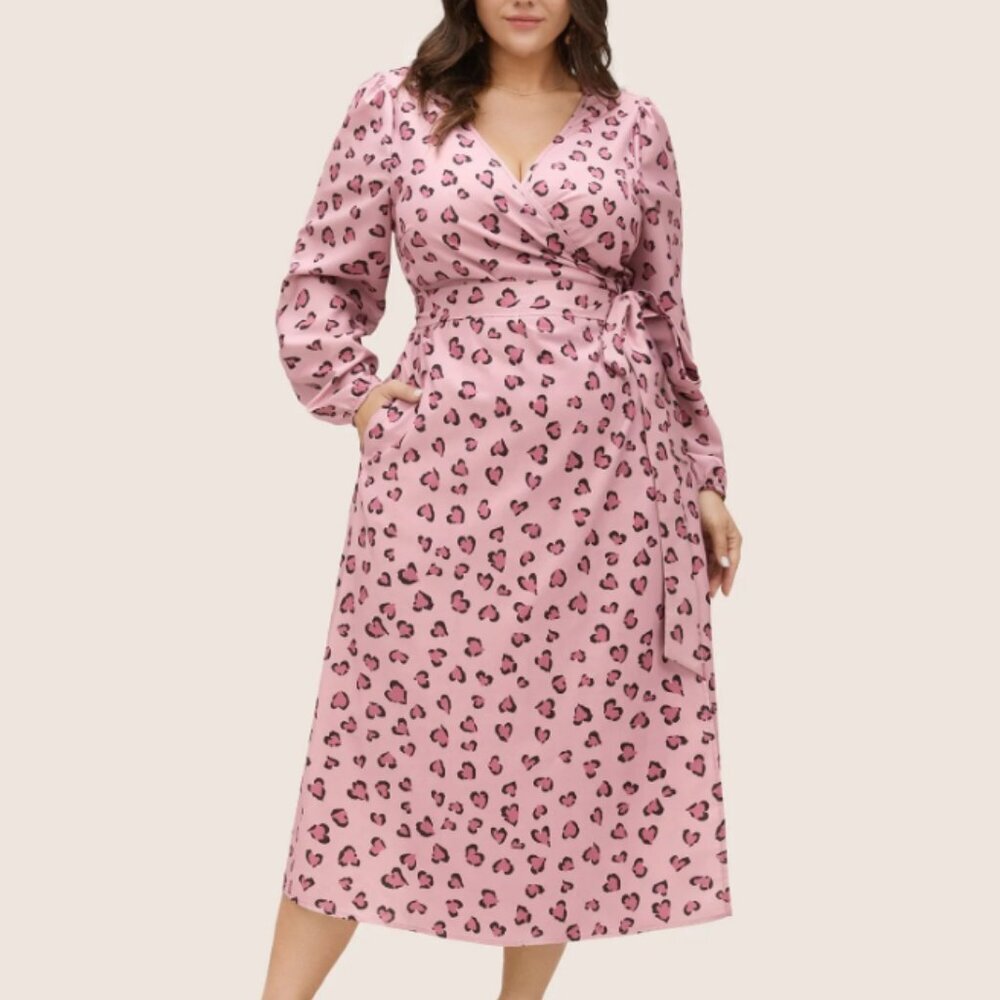 BloomChic Pink Heart Print Wrap Dress